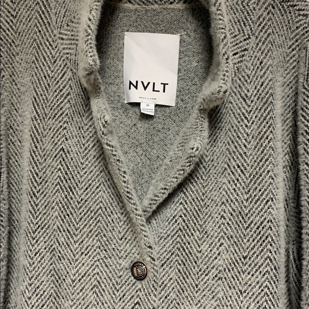 NVLT Knit Herringbone Gray Trench Coat Size 2X - Picture 2 of 6
